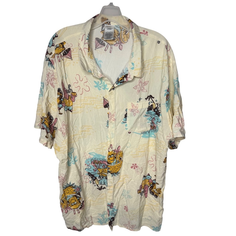 Nickelodeon SpongeBob SquarePants Tropical Beach Button Up Shirt Mens XXL Cream
